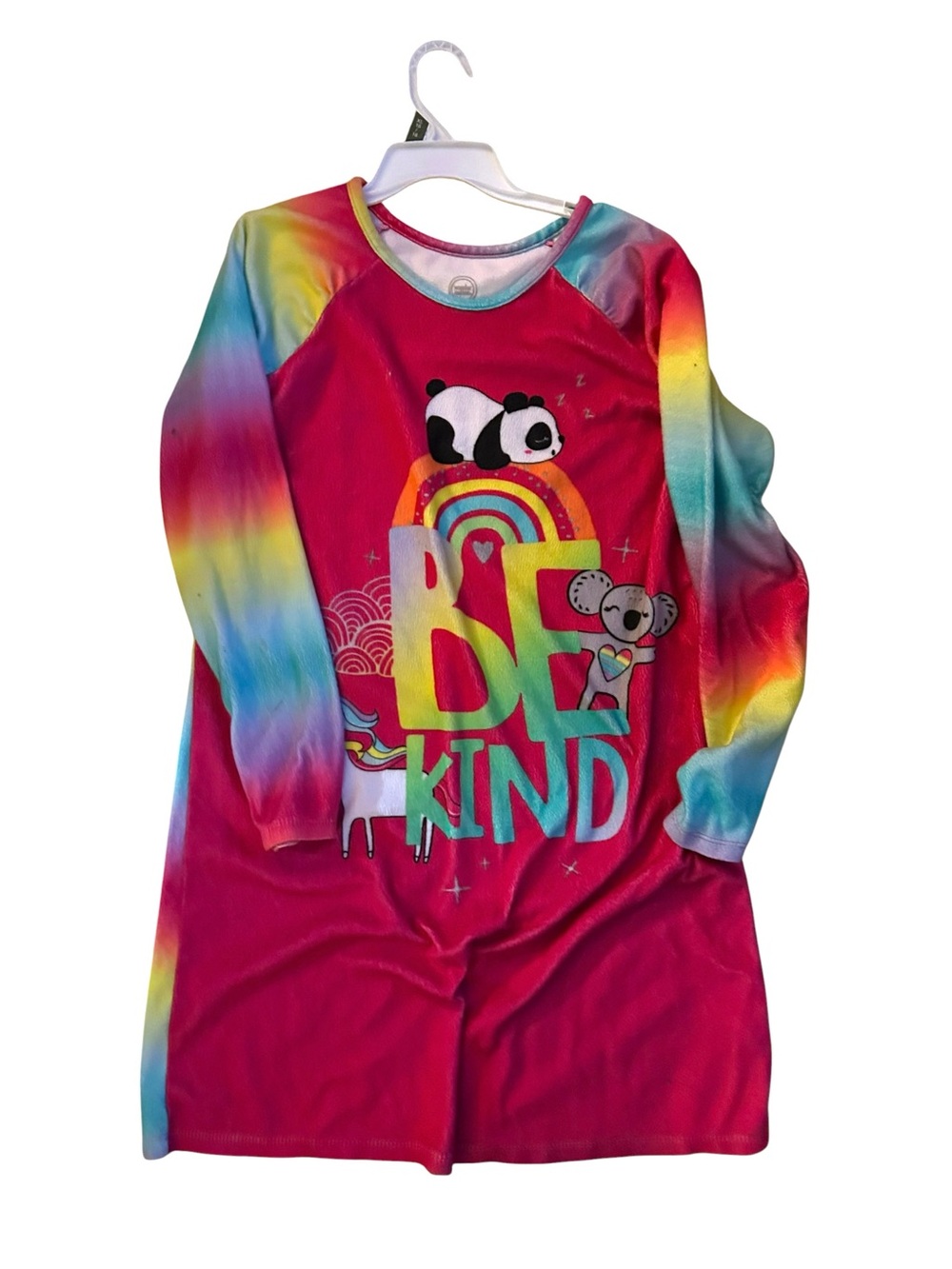 Girls Rainbow 'Be Kind' Nightshirt - Pink with Multicolor Sleeves size 14